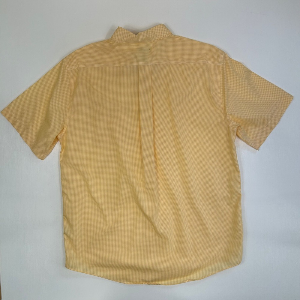 LL Bean Mens Short Sleeve Gingham Button Down Shirt Yellow White Traditional Fit - Picture 6 of 7